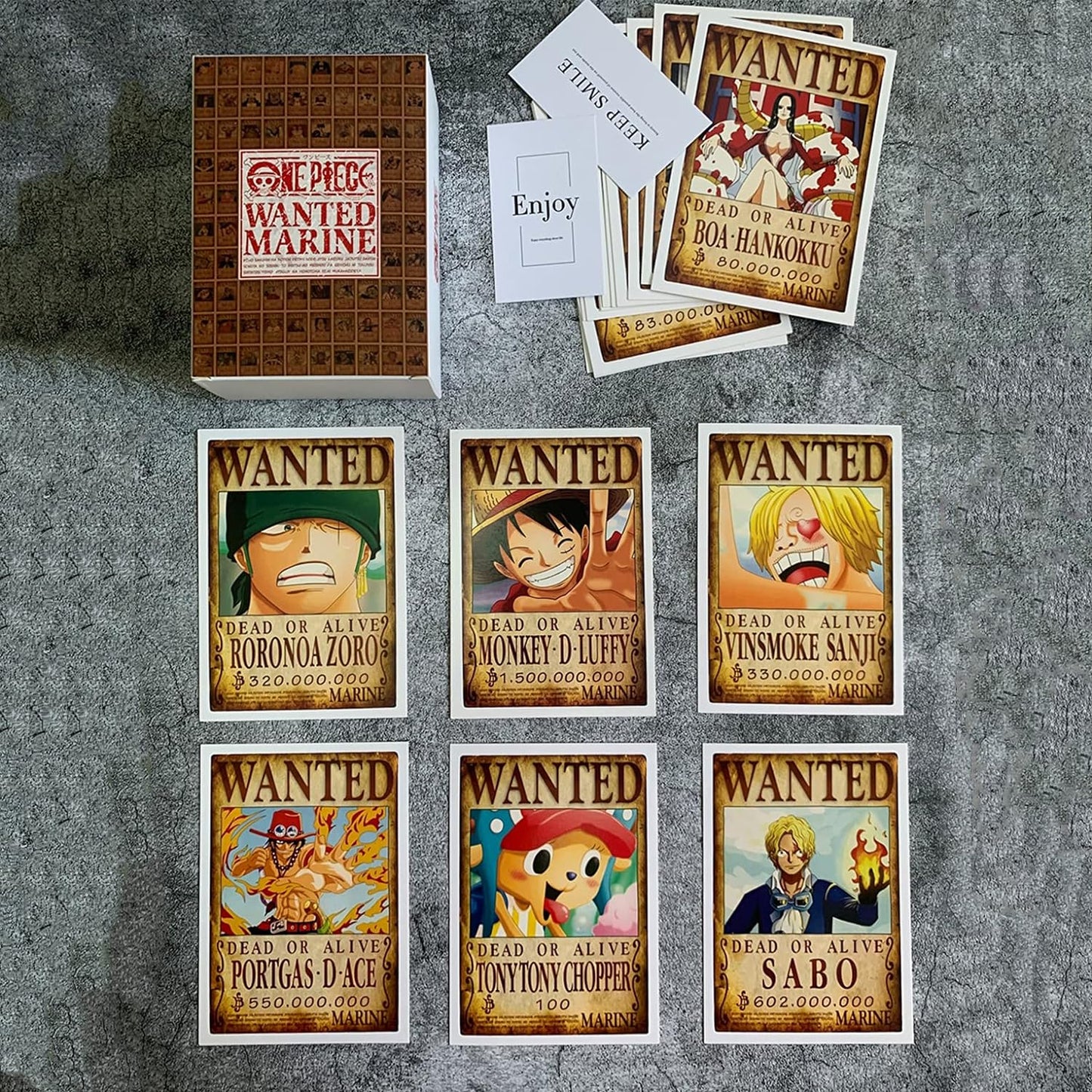 100Pcs New Edition One Piece Wanted Posters Postcards Boxed, Luffy Chopper Zoro Nami Usopp Sanji Jinbe Franky Brook Robin.