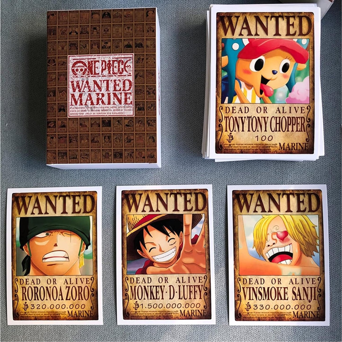 100Pcs New Edition One Piece Wanted Posters Postcards Boxed, Luffy Chopper Zoro Nami Usopp Sanji Jinbe Franky Brook Robin.