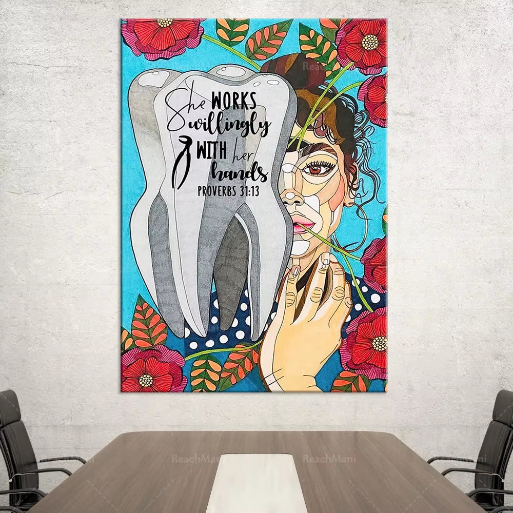 She Is Happy to Hand Vertical Posters, Dentist Gifts, Dental Clinic Decoration, Dental Decoration Work Posters