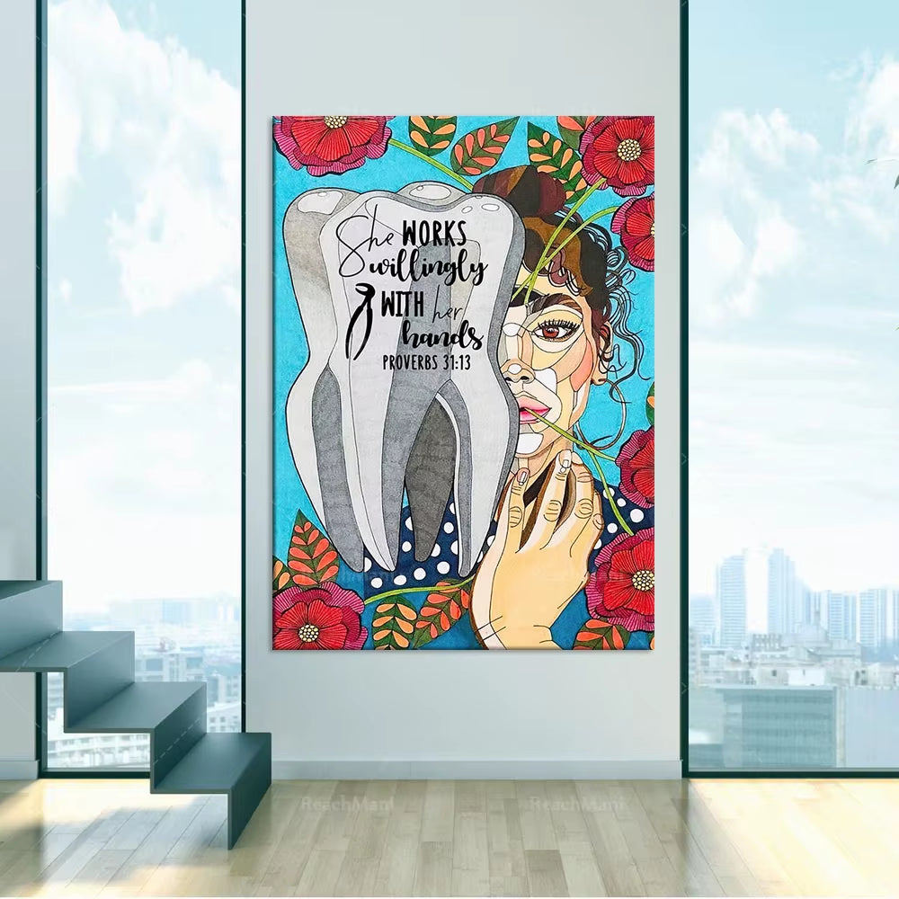 She Is Happy to Hand Vertical Posters, Dentist Gifts, Dental Clinic Decoration, Dental Decoration Work Posters