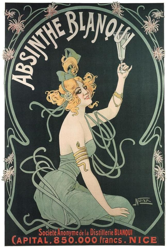 Laminated Absinthe Blanqui by Nover Art Nouveau Vintage Advertisement Ad Anise Spirit French Nice France Liquor Drinking Bar Whiskey Cocktail Decoration Poster Dry Erase Wall Art 12X18