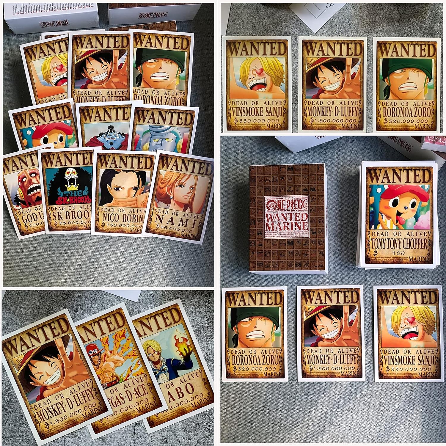 100Pcs New Edition One Piece Wanted Posters Postcards Boxed, Luffy Chopper Zoro Nami Usopp Sanji Jinbe Franky Brook Robin.