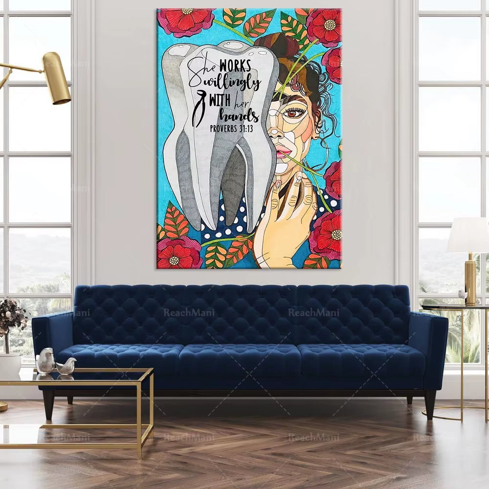 She Is Happy to Hand Vertical Posters, Dentist Gifts, Dental Clinic Decoration, Dental Decoration Work Posters